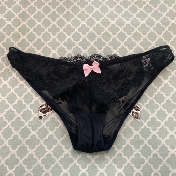 Vintage Victoria’s Secret Black Lace Leopard Bow Cheekini L - Picture 1 of 7